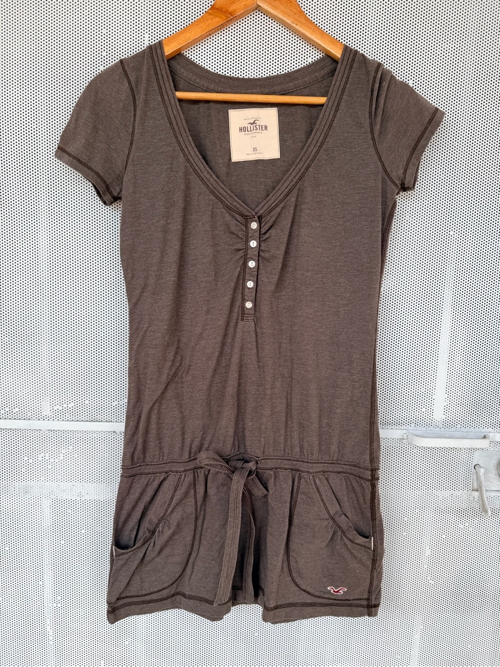 Vintage y2k Hollister Grey V-Neck Cotton mini dress Tee
